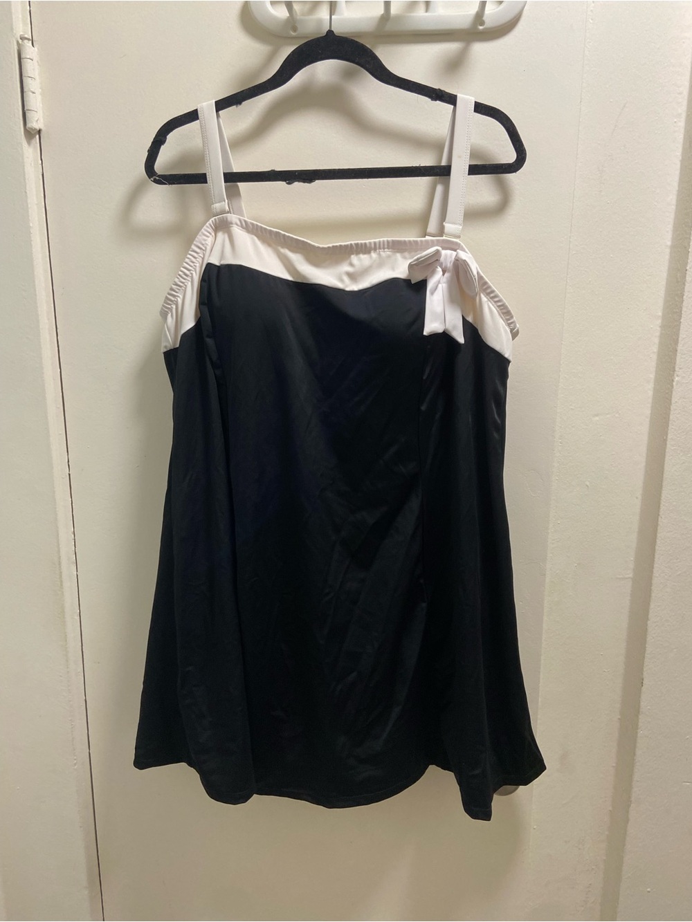 Black and White One-Piece Swimdress with Bow Accent